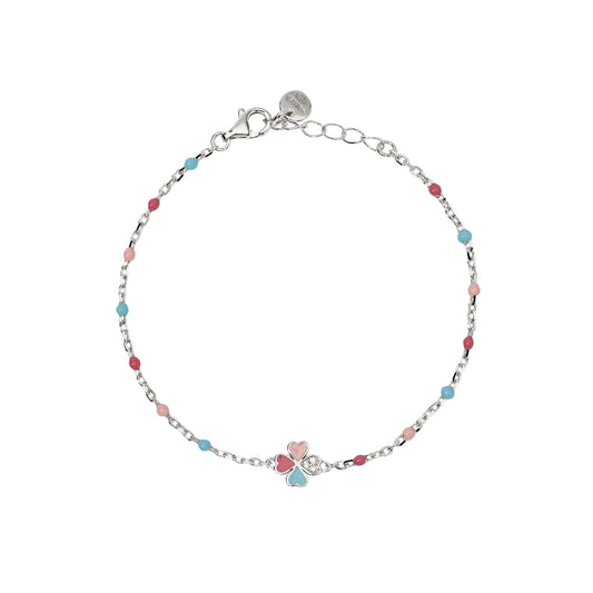 Bracciale catena Mabina argento zirconi smalto quadrifoglio Regolabile 14,5-16,5 cm