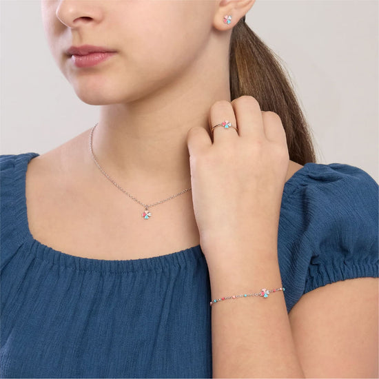 Bracciale catena Mabina argento zirconi smalto quadrifoglio Regolabile 14,5-16,5 cm