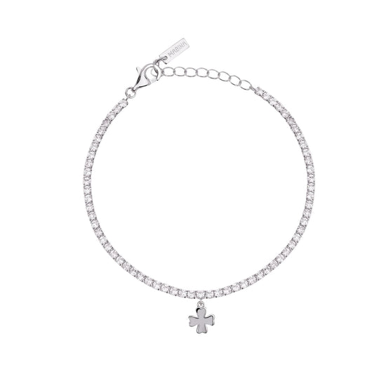 Bracciale tennis Mabina in argento con ciondolo quadrifoglio 18,5 cm