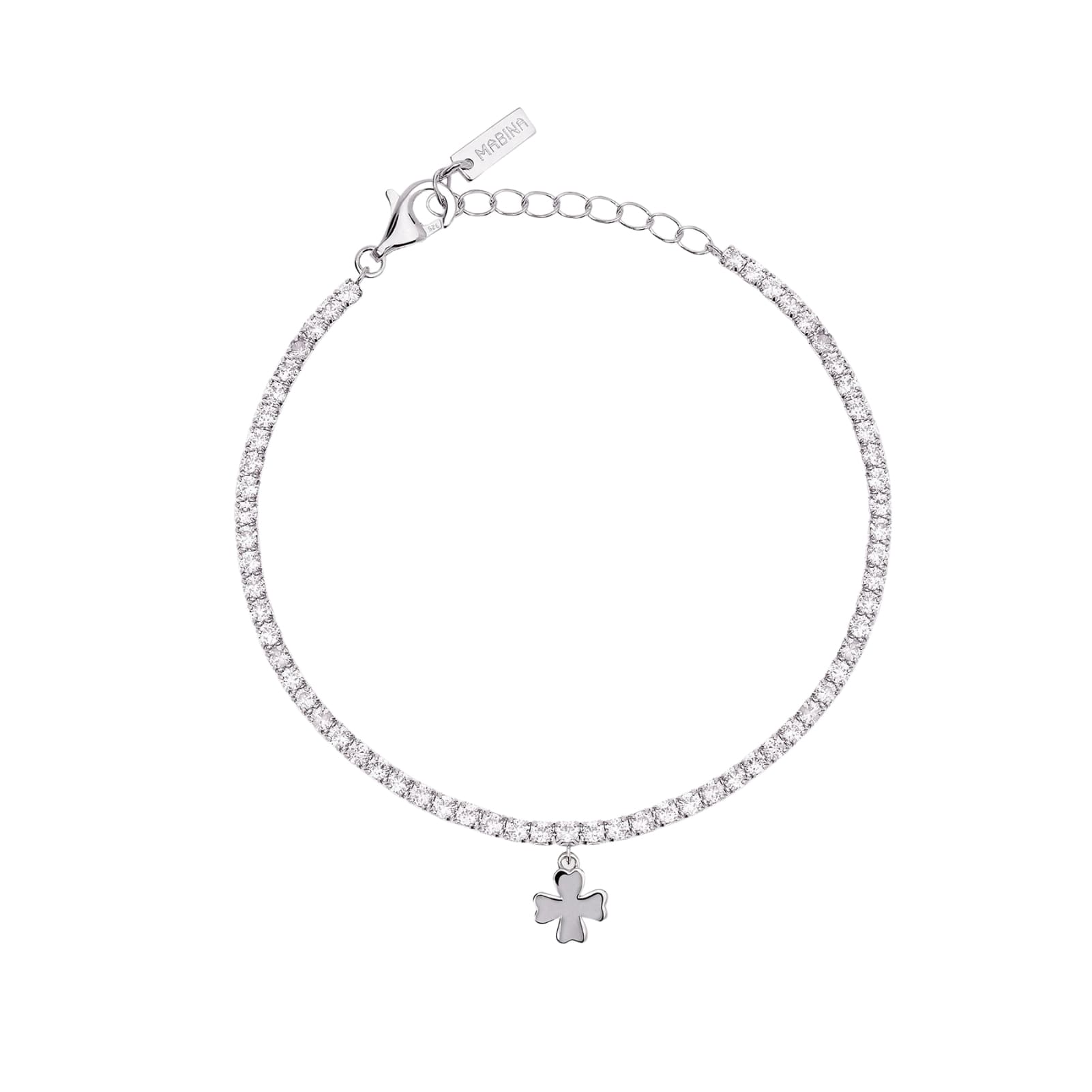 Bracciale tennis Mabina in argento con ciondolo quadrifoglio 18,5 cm