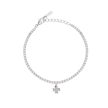 Bracciale tennis Mabina in argento con ciondolo quadrifoglio 18,5 cm