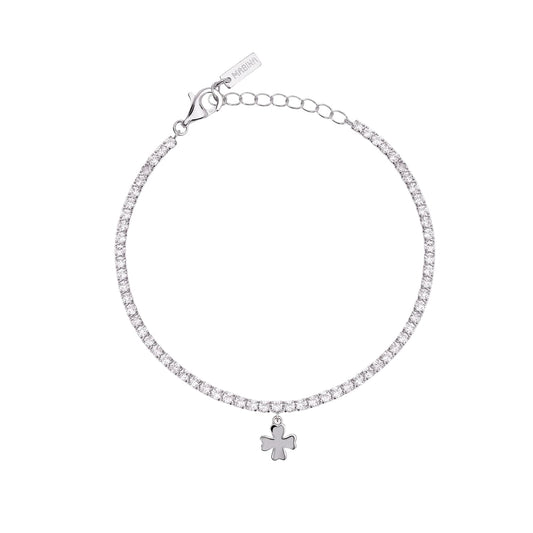 Bracciale tennis Mabina in argento con ciondolo quadrifoglio 18,5 cm