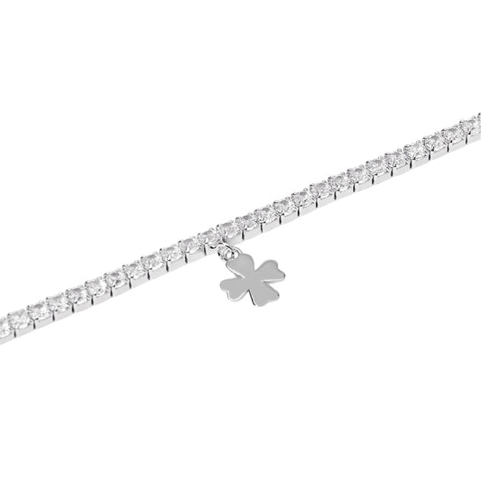 Bracciale tennis Mabina in argento con ciondolo quadrifoglio 18,5 cm