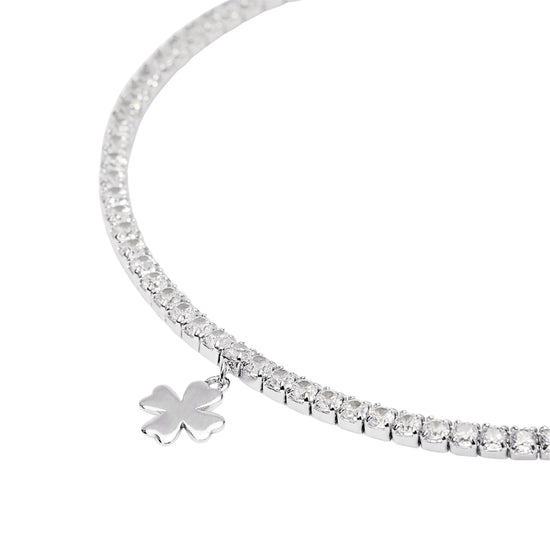 Bracciale tennis Mabina in argento con ciondolo quadrifoglio 18,5 cm