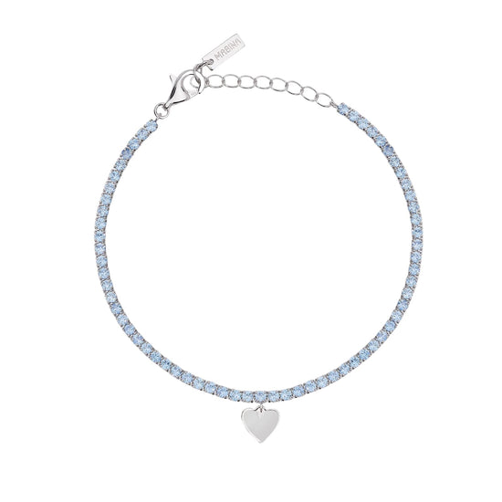 Bracciale tennis Mabina in argento acquamarina ciondolo cuore 18,5 cm