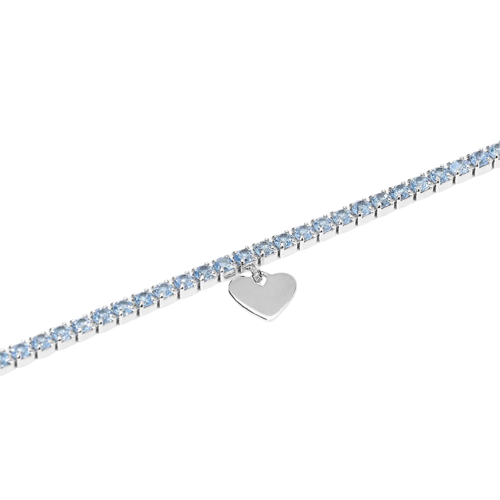 Bracciale tennis Mabina in argento acquamarina ciondolo cuore 18,5 cm