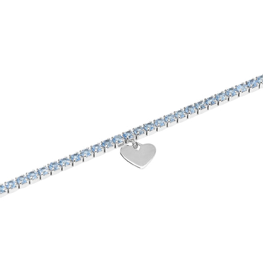 Bracciale tennis Mabina in argento acquamarina ciondolo cuore 18,5 cm