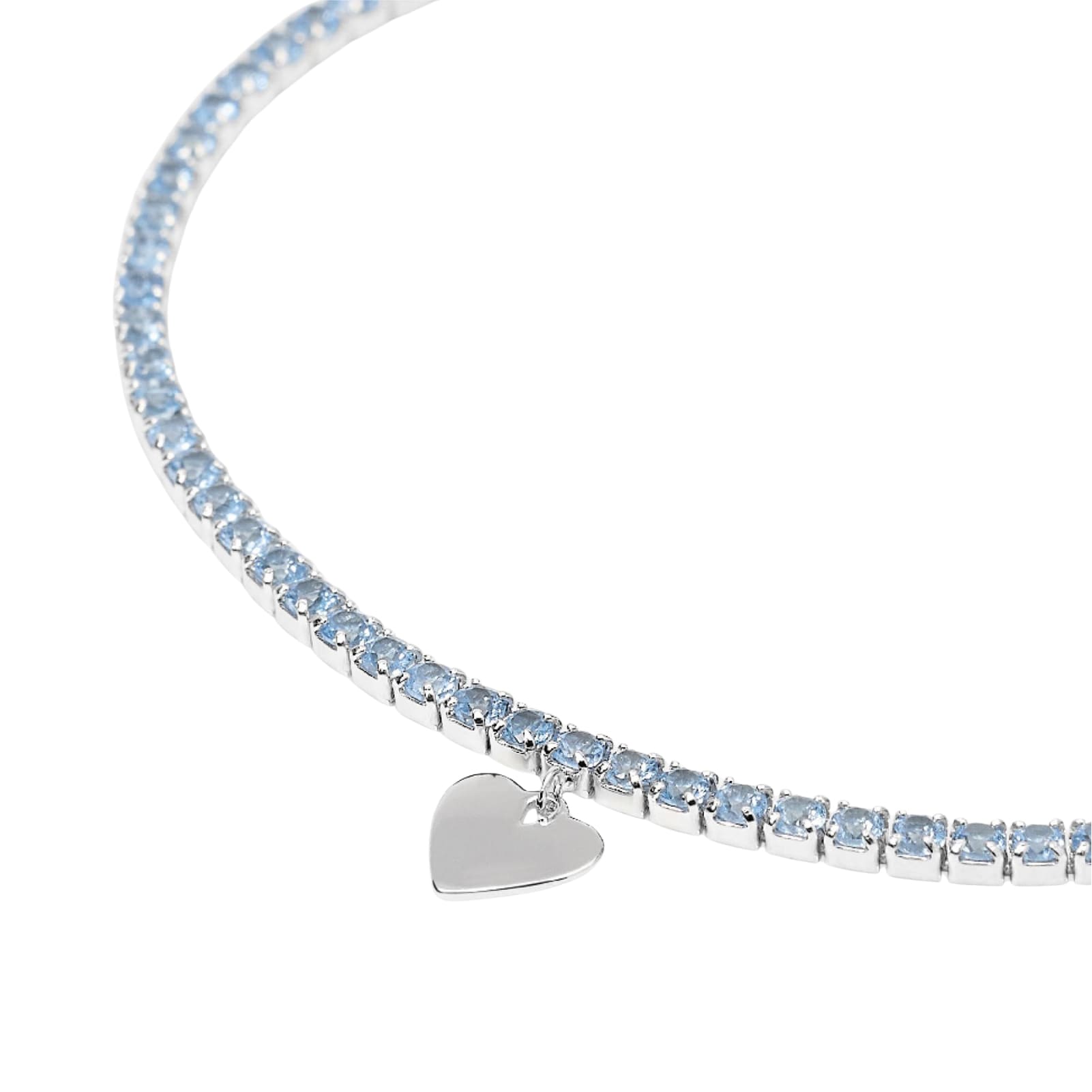 Bracciale tennis Mabina in argento acquamarina ciondolo cuore 18,5 cm