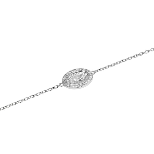 Bracciale Mabina in argento con ciondolo ovale Madonnina 19 cm