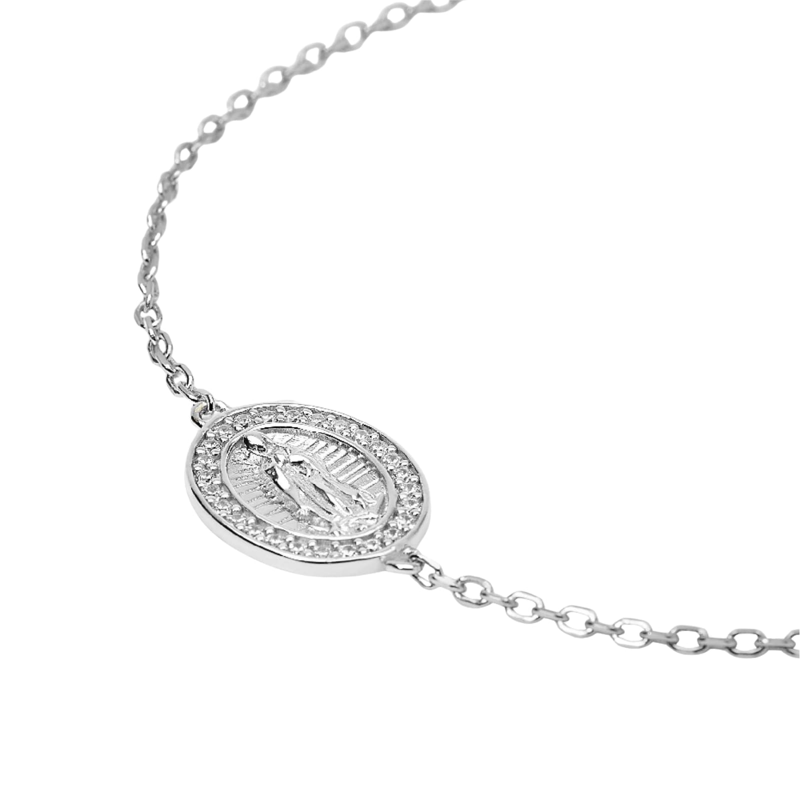 Bracciale Mabina in argento con ciondolo ovale Madonnina 19 cm