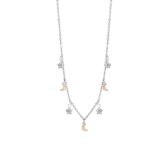 Collana catena con pendenti Mabina argento bicolore e zirconi MISURA UNICA