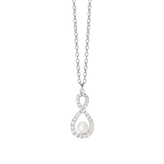 Collana Endless Mabina Gioielli in argento con zirconi e perla MISURA UNICA