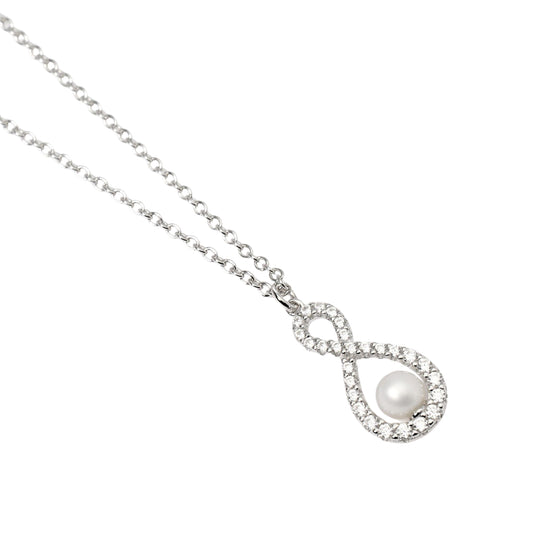 Collana Endless Mabina Gioielli in argento con zirconi e perla MISURA UNICA
