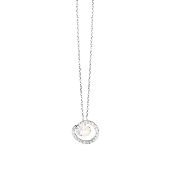 Collana girocollo Mabina argento cerchio di zirconi e perla MISURA UNICA