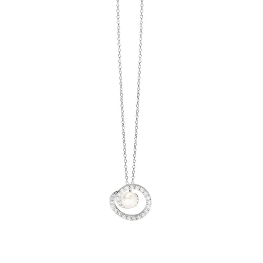 Collana girocollo Mabina argento cerchio di zirconi e perla MISURA UNICA