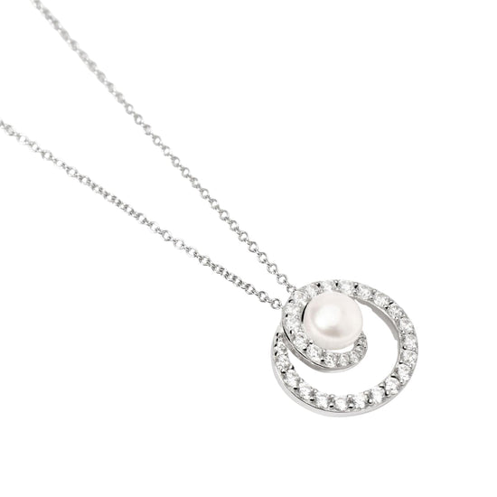 Collana girocollo Mabina argento cerchio di zirconi e perla MISURA UNICA