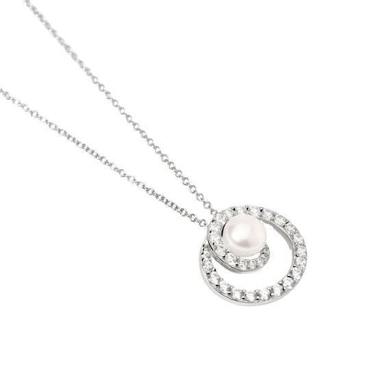 Collana girocollo Mabina argento cerchio di zirconi e perla MISURA UNICA