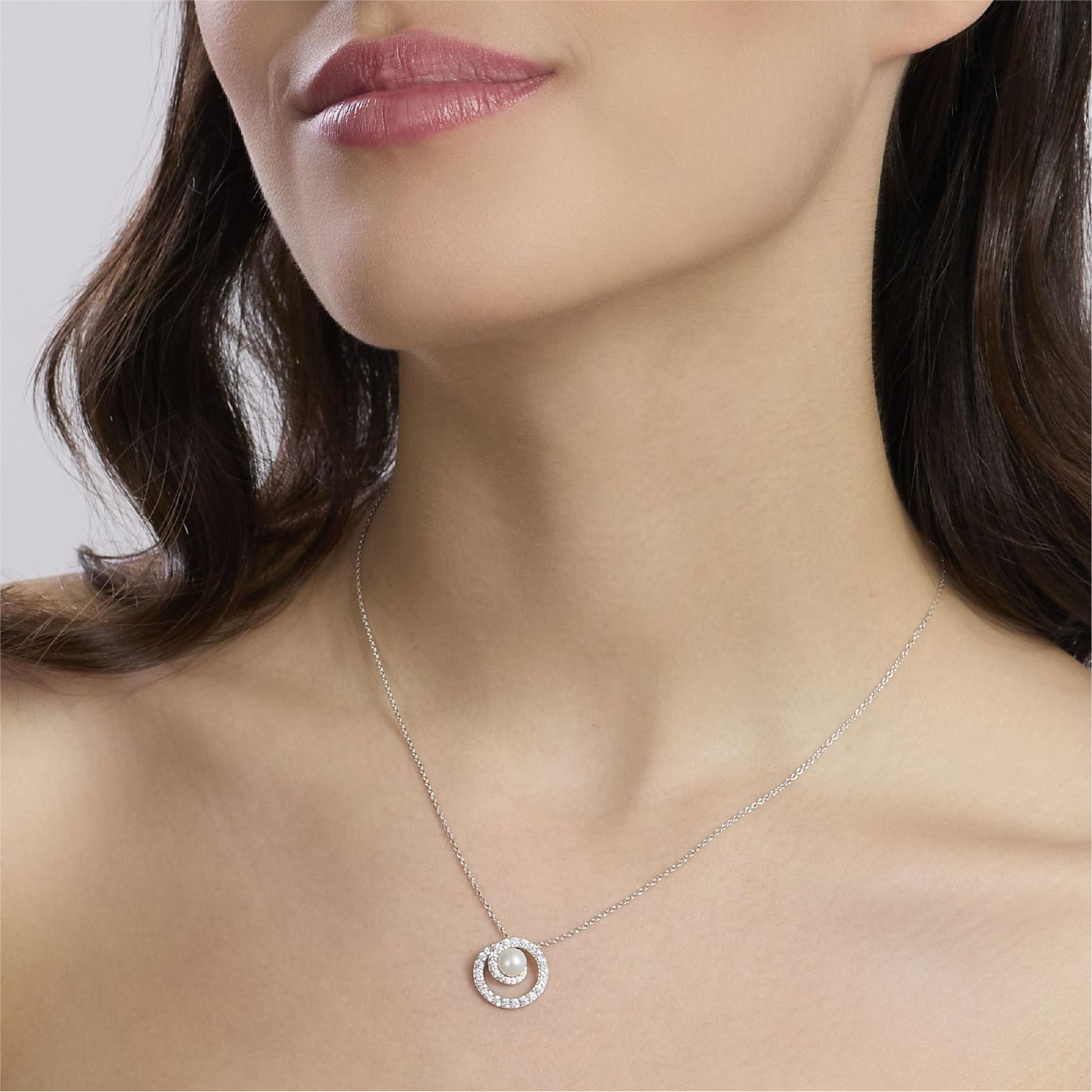 Collana girocollo Mabina argento cerchio di zirconi e perla MISURA UNICA