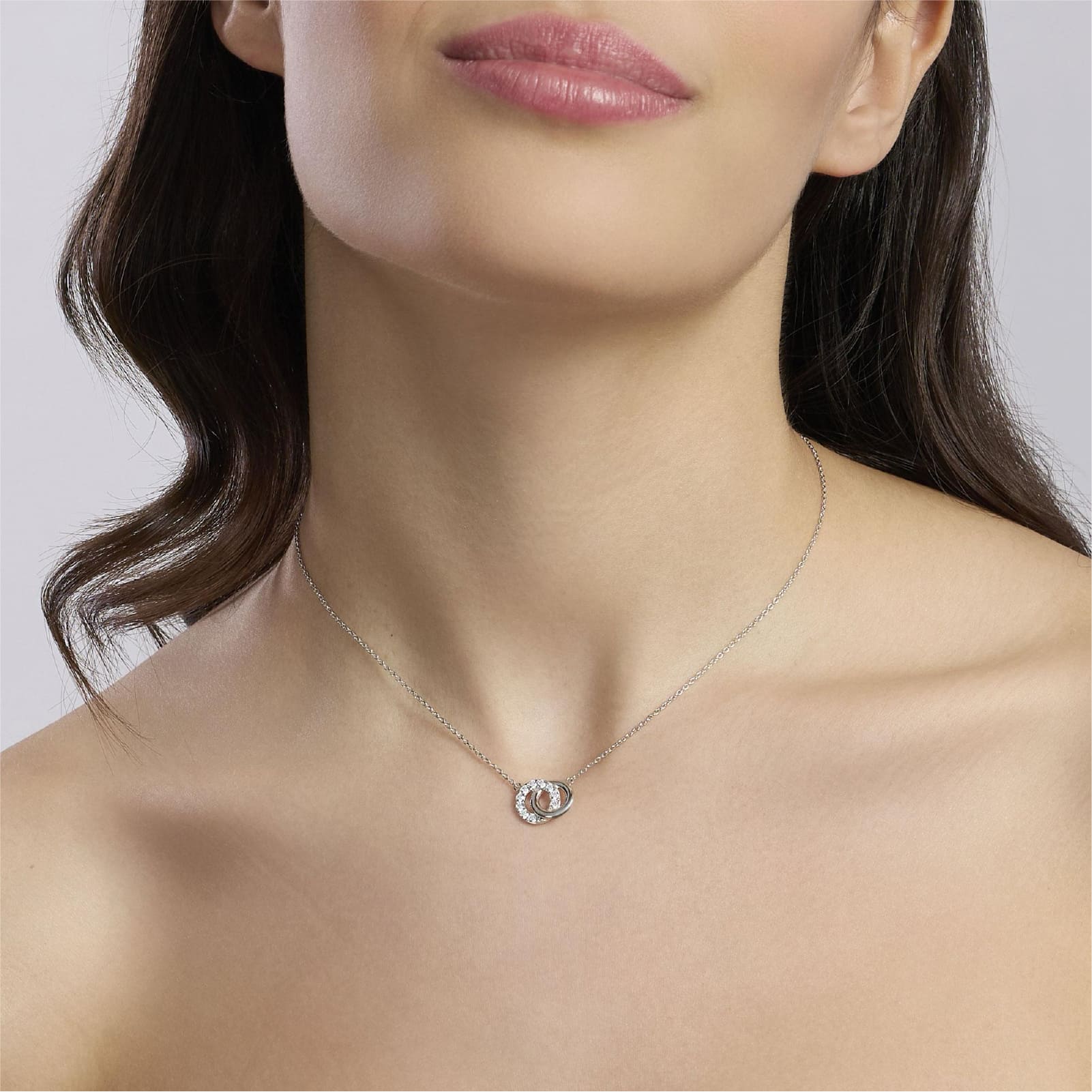 Collana girocollo Mabina in argento pendente doppio cerchio MISURA UNICA