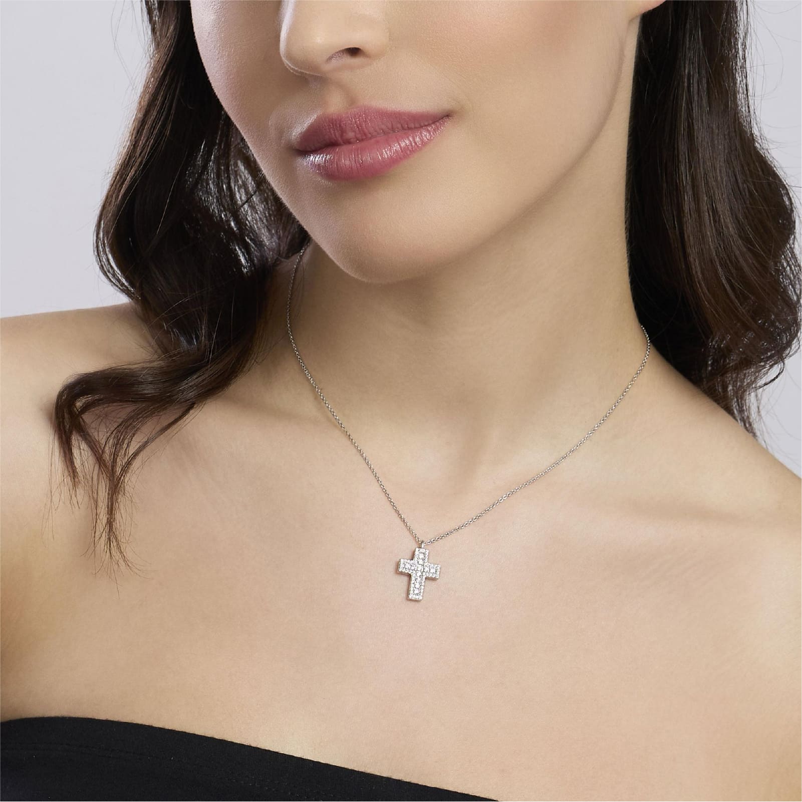Collana girocollo Mabina argento croce pendente con zirconi MISURA UNICA