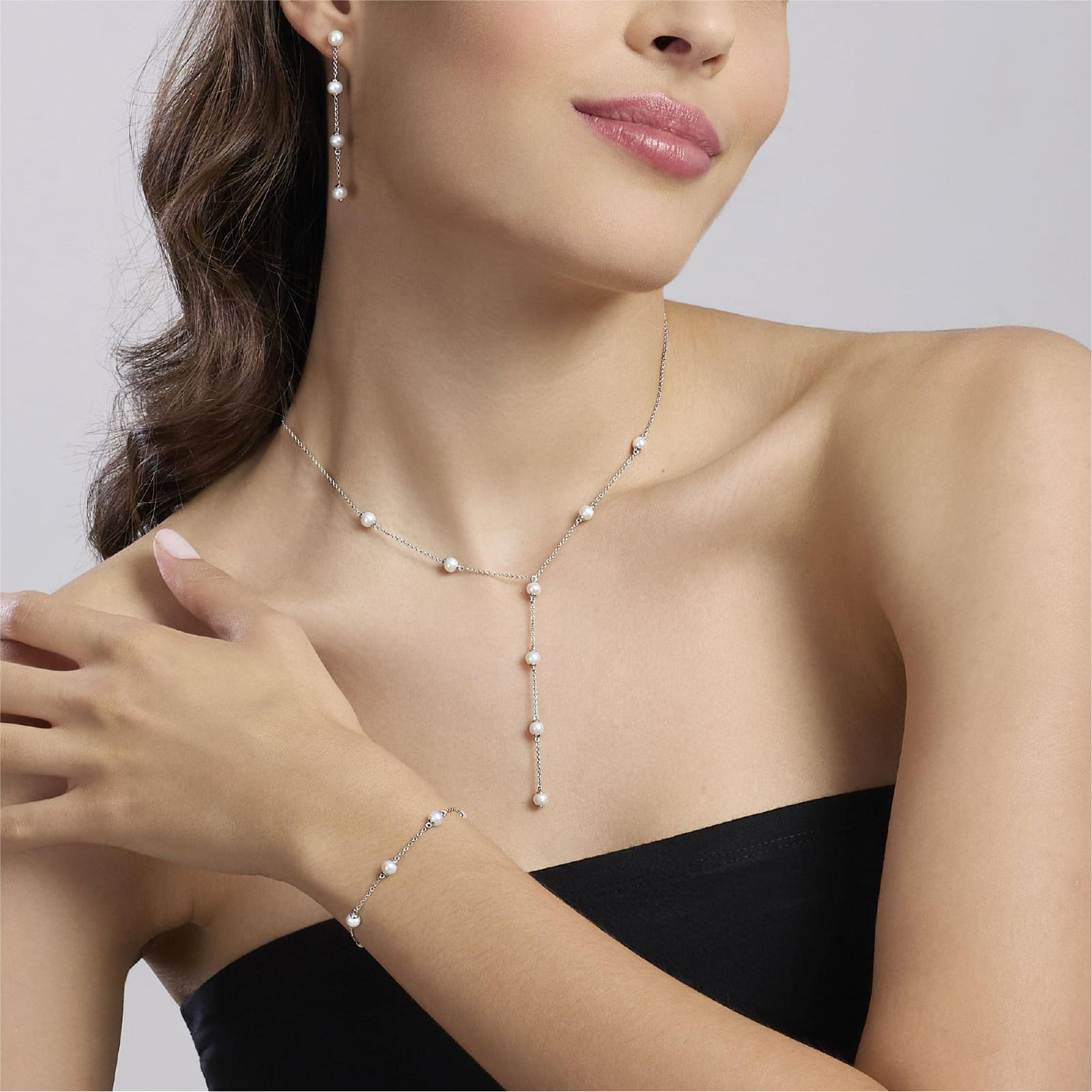 Collana girocollo Mabina in argento catena pendente con perle MISURA UNICA