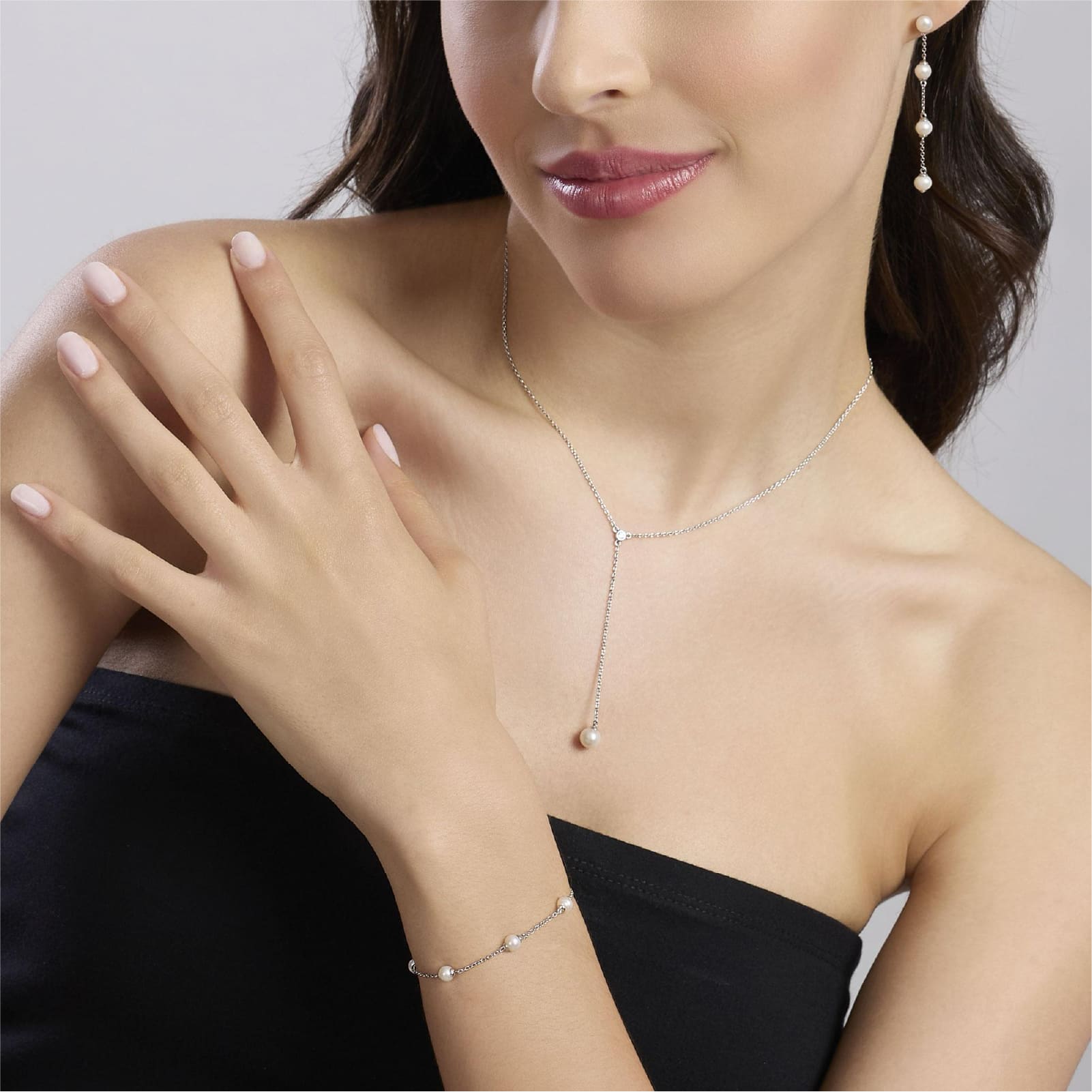 Collana girocollo Mabina in argento pendente zircone e perla MISURA UNICA