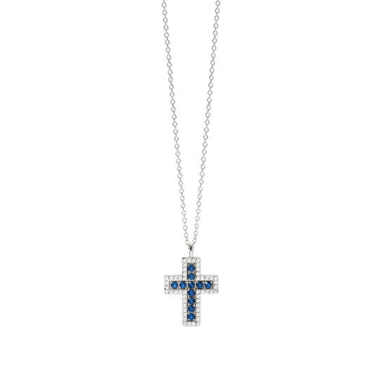 Collana girocollo Mabina in argento croce zirconi e zaffiri MISURA UNICA