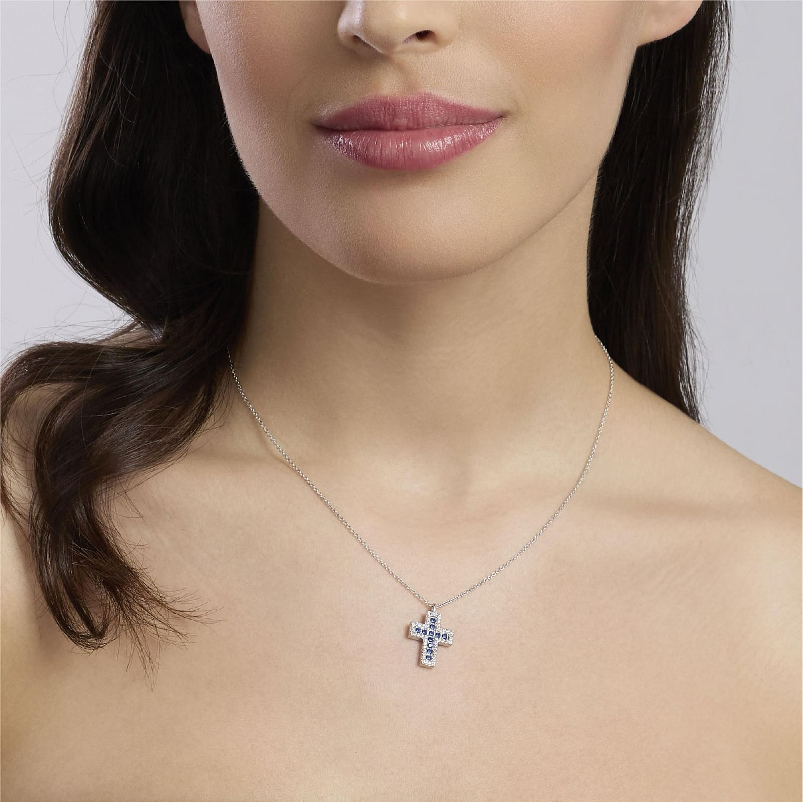 Collana girocollo Mabina in argento croce zirconi e zaffiri MISURA UNICA