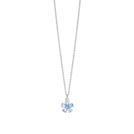 Collana girocollo Mabina con catena e pendente fiore azzurro MISURA UNICA