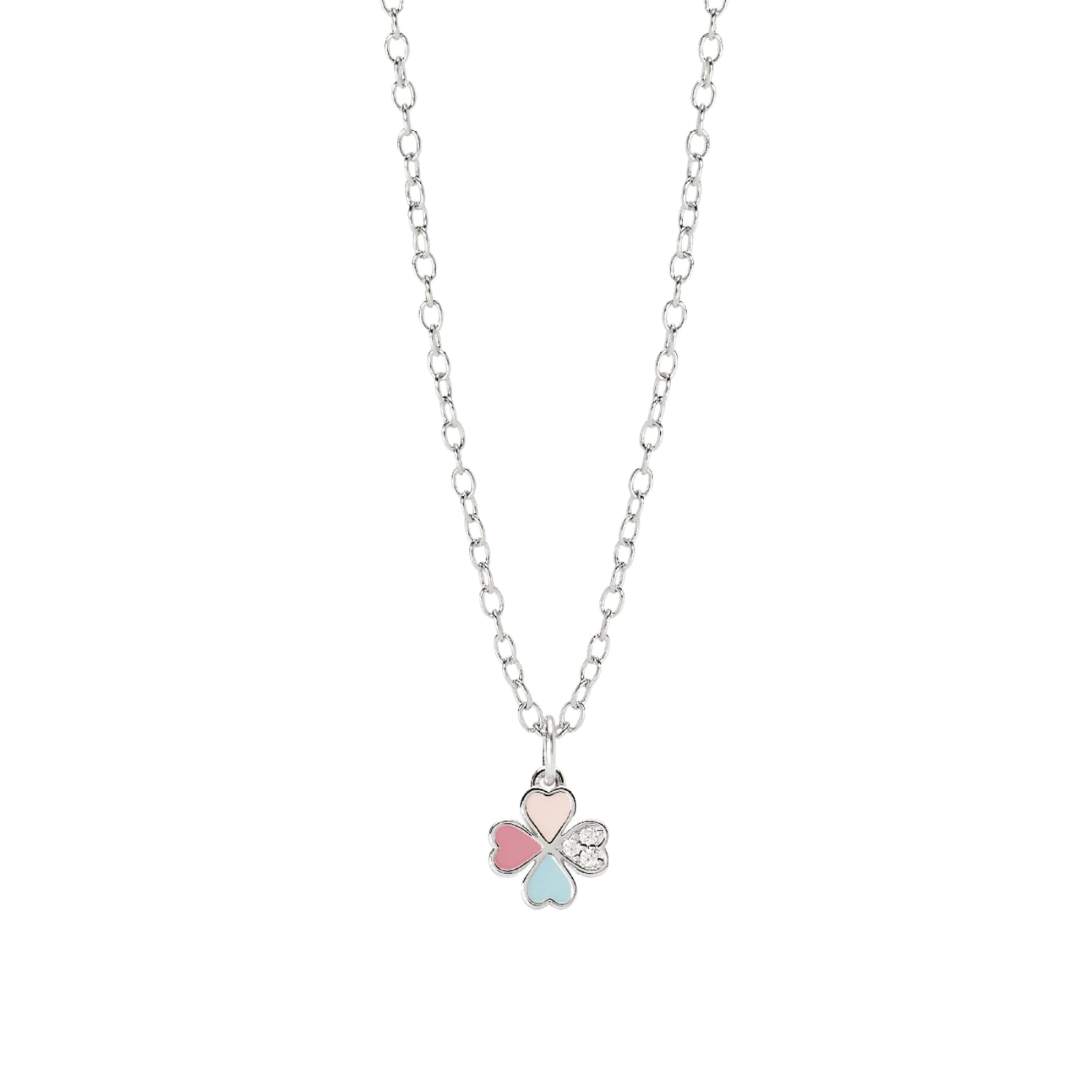 Collana catena Mabina in argento zirconi smalto quadrifoglio