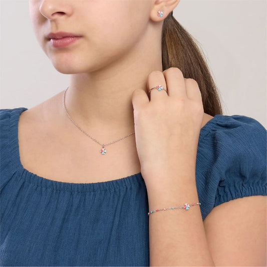 Collana catena Mabina in argento zirconi smalto quadrifoglio MISURA UNICA