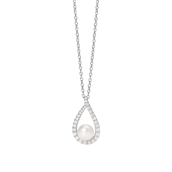 Collana girocollo Mabina in argento pendente a goccia e perla MISURA UNICA