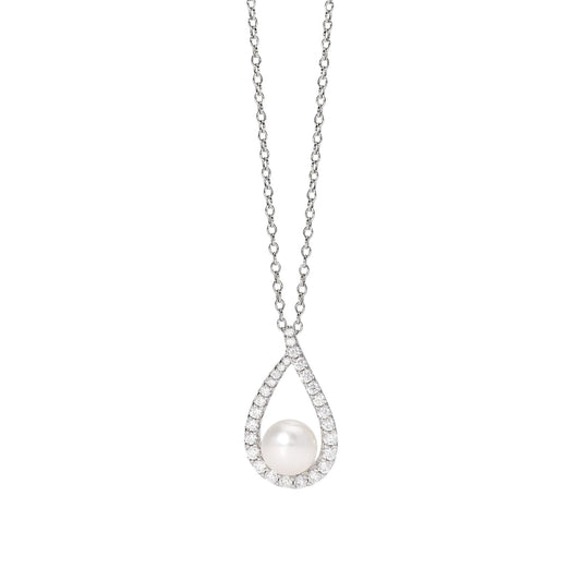Collana girocollo Mabina in argento pendente a goccia e perla MISURA UNICA