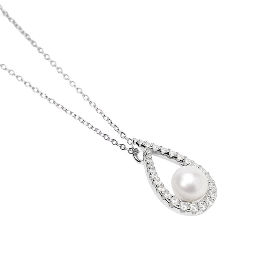 Collana girocollo Mabina in argento pendente a goccia e perla MISURA UNICA