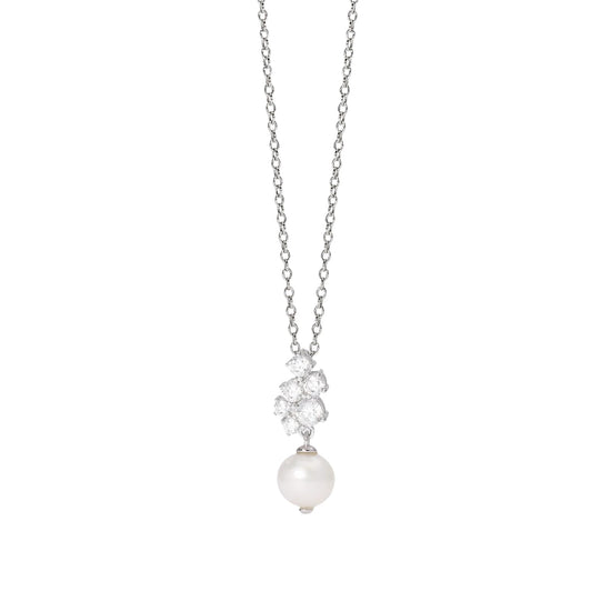Collana Mabina in argento con cascata di zirconi e perla MISURA UNICA