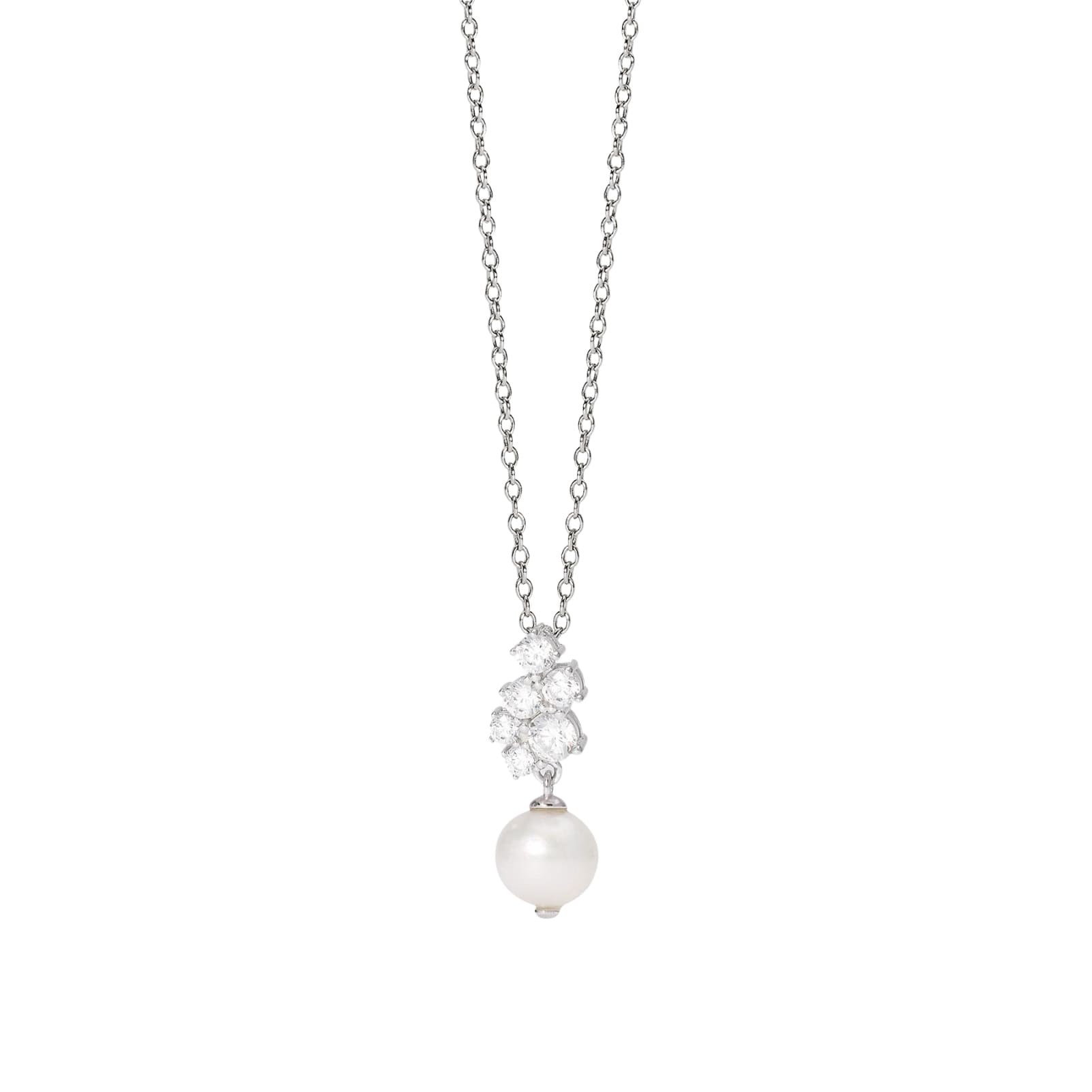 Collana Mabina in argento con cascata di zirconi e perla MISURA UNICA