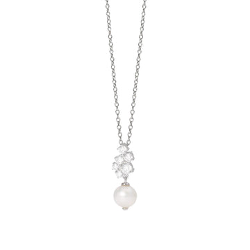 Collana Mabina in argento con cascata di zirconi e perla MISURA UNICA