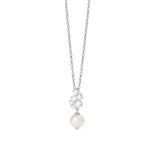 Collana Mabina in argento con cascata di zirconi e perla MISURA UNICA