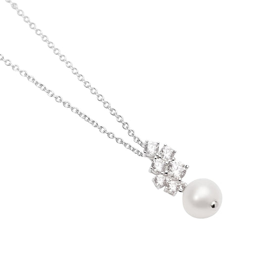 Collana Mabina in argento con cascata di zirconi e perla MISURA UNICA