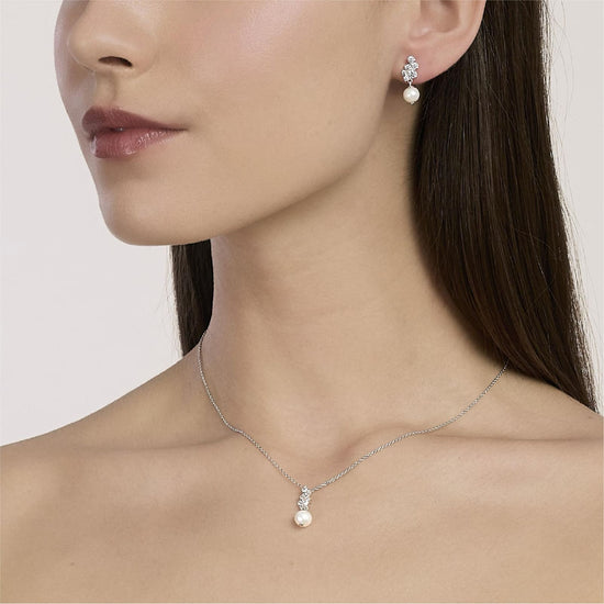 Collana Mabina in argento con cascata di zirconi e perla MISURA UNICA