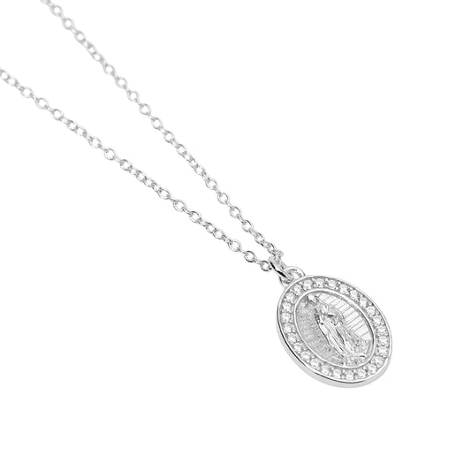 Collana Mabina in argento con pendente Madonnina e zirconi MISURA UNICA