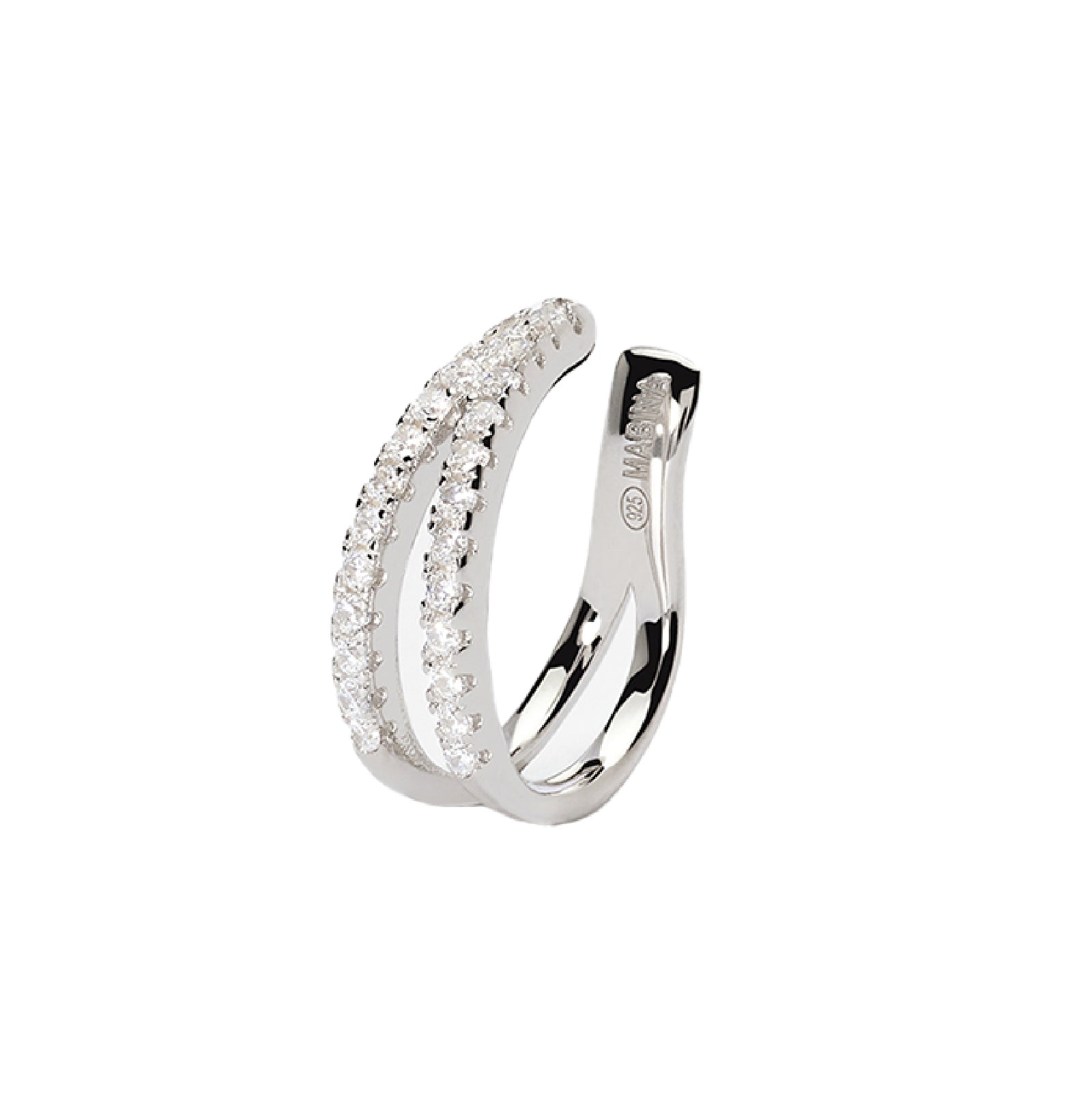 earcuff doppio mabina in argento rodiato con zirconi bianchi 563667