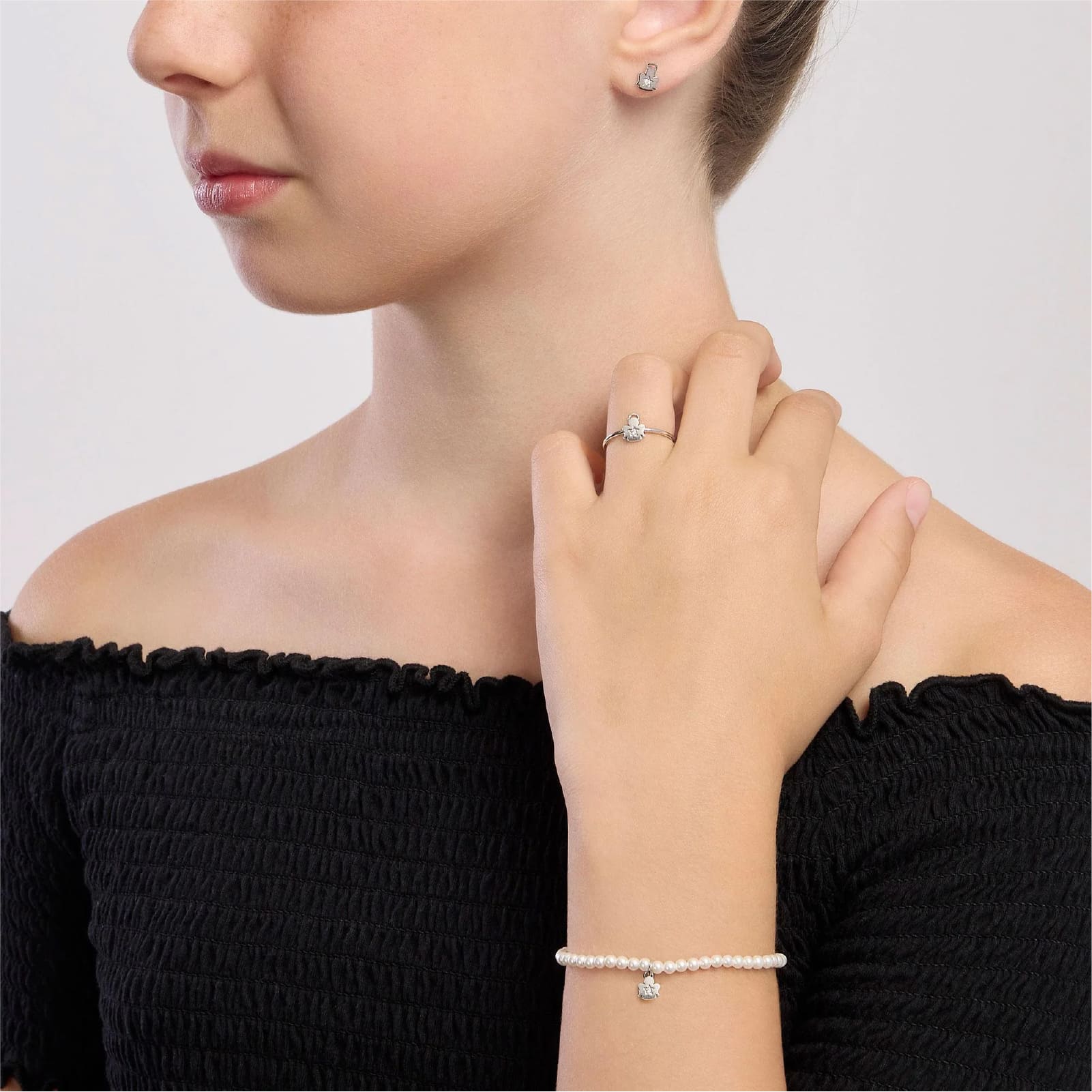 Orecchini lobo Mabina Junior in argento rodiato con angelo MISURA UNICA