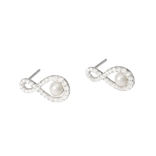 Orecchini a lobo Mabina in argento con zirconi e perle MISURA UNICA