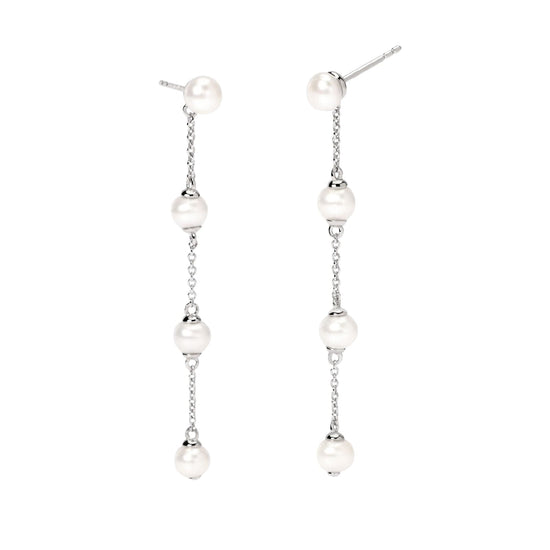 Orecchini pendenti Mabina in argento rodiato con perle MISURA UNICA