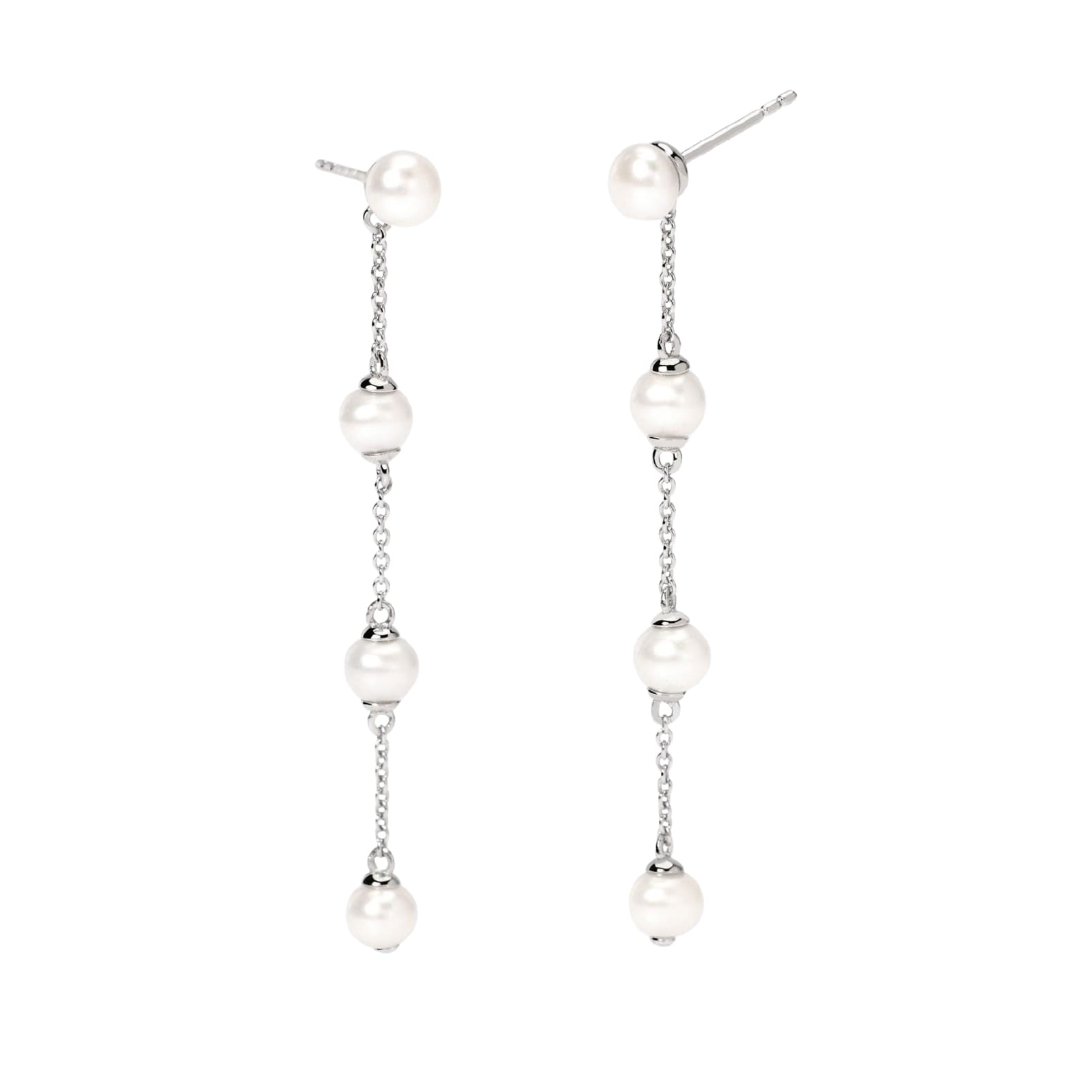 Orecchini pendenti Mabina in argento rodiato con perle MISURA UNICA