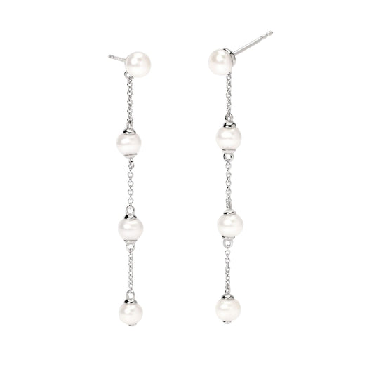 Orecchini pendenti Mabina in argento rodiato con perle MISURA UNICA