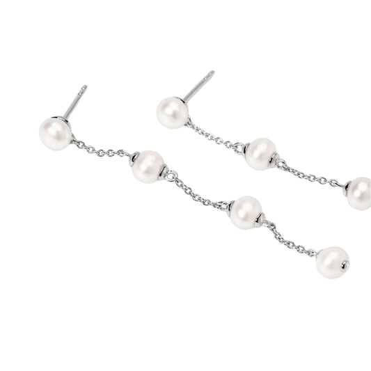 Orecchini pendenti Mabina in argento rodiato con perle MISURA UNICA