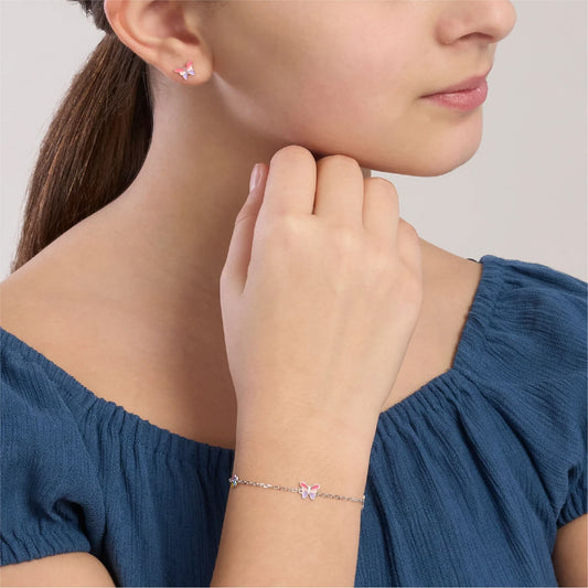 Orecchini lobo Mabina in argento e smalto farfalla bambina MISURA UNICA