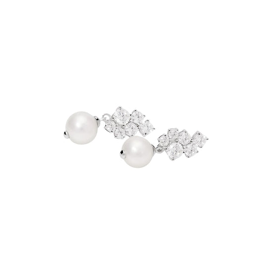 Orecchini a lobo Mabina in argento con zirconi bianchi e perle MISURA UNICA
